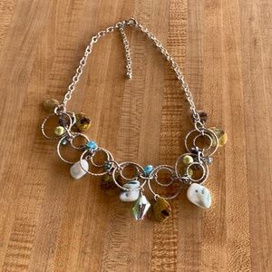 Necklace Shiny Silver Chain & Circular Attachments w/ Multi Colored Beads